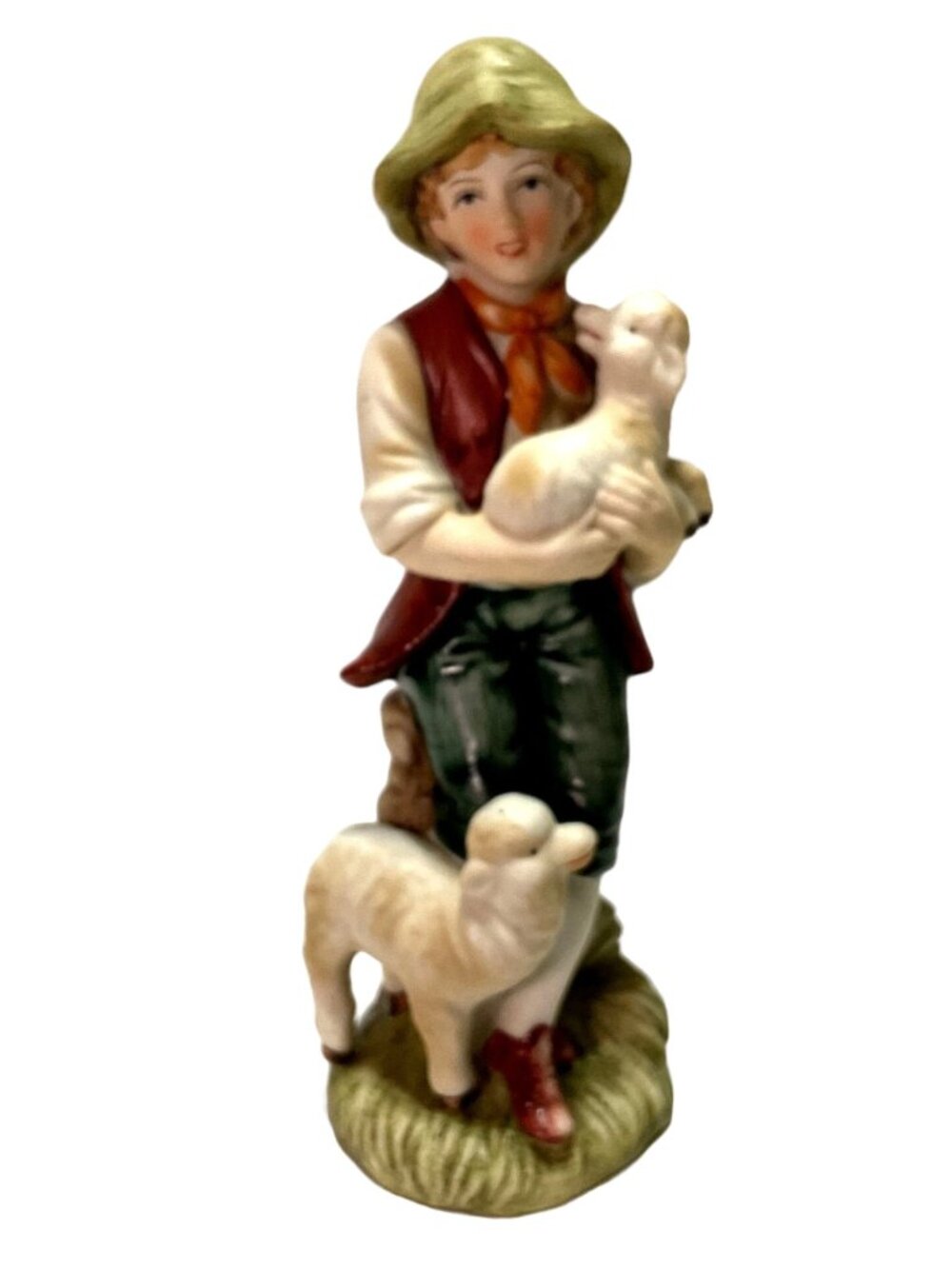 Vtg Lefton Boy w/ Lambs Hand Painted Porcelain No 728 Japan Repaired